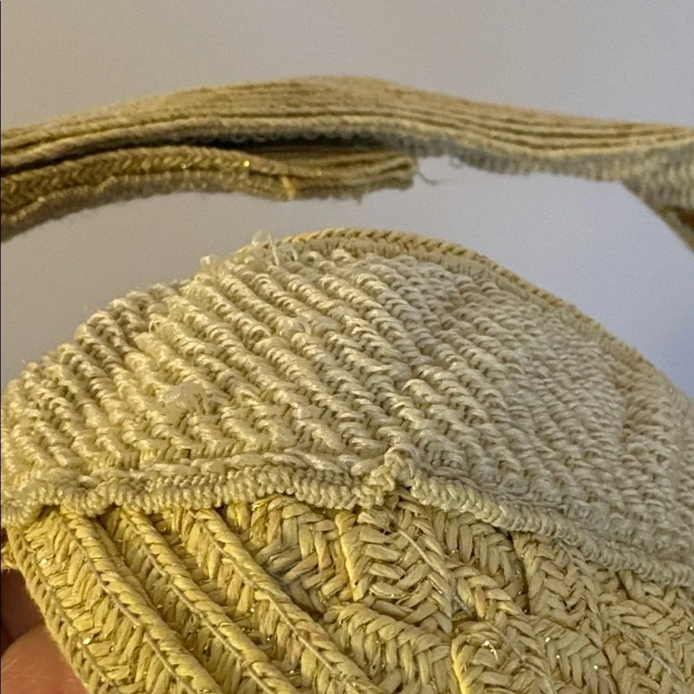Scala Colleczione Woven Tan Gold Metallic Visor Hat OS